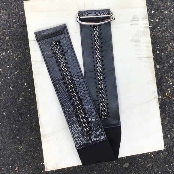 Black woven braided leather silver buckle OS - Picture 3 of 4